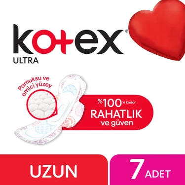 Kotex Ultra Uzun Ped 7'li Pamuksu Yüzey ile Rahatlık ve Güven Sağlayan