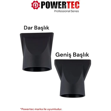 Powertec Saç Bakım Seti 2 Adet Dar+Geniş Fön Başlığı Kokusuz Plastik Malzeme ile Tüm Modellerle