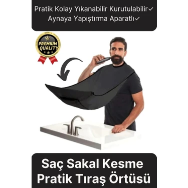 MasterCar Siyah Sakal Kesme Örtüsü Vantuzlu Evde Pratik Saç Sakal Tıraş Önlüğü Berber Malzemeleri