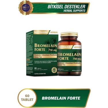 Nutraxin Bromelain Forte 750 mg 60 Tablet Krom Yeşilçay