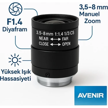 Sec-On 3 Megapiksel 3.5-8mm Varifokal CS Mount Manuel Zoom Güvenlik Kamerası Lensi - HD Gece Görüş