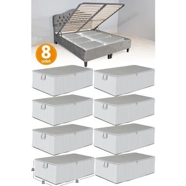 Serstil 8 Adet - Antrasit Çizgili Büyük Boy Baza Altı Ve Çekyat Tipi Hurç 65  x  45  x  22
