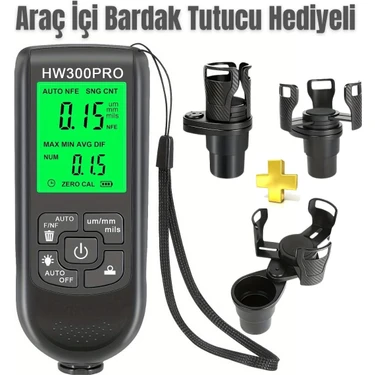 HW-300PRO Oto Boya Kalınlık Ölçer Fe Nfe 2000ΜM + 2 Fonksiyonlu Bardak Tutucu